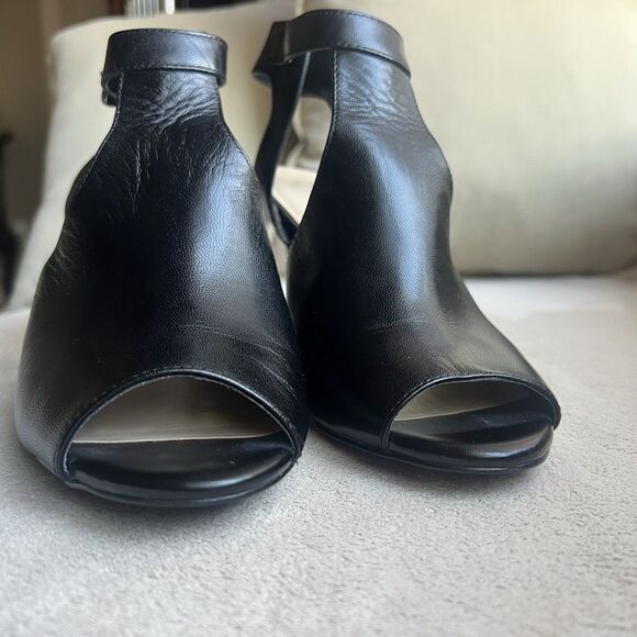 New Nine West Infusion Black Leather Heeled Sandals Women 8.5 M Ankle Strap - Picture 10 of 16
